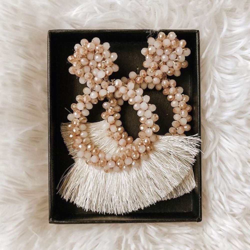 Boho Hoop Tassel Statement Earrings w/ Beading